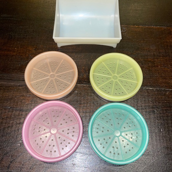 5 PC Tupperware Wagon Wheel Multi Color Drink Coaster Set Mid Century 1970's - Picture 2 of 3